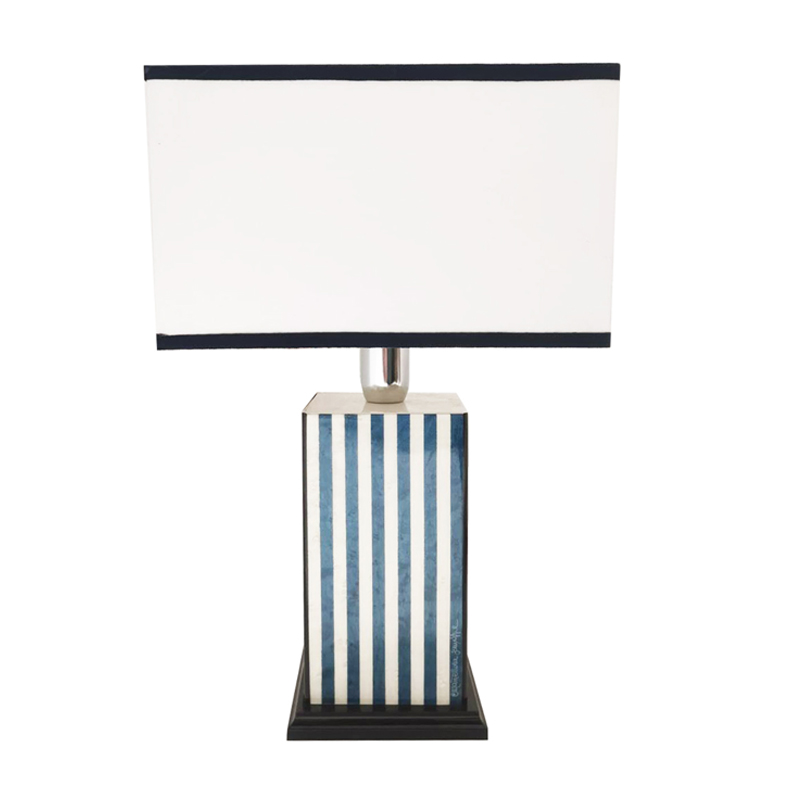 Inlaid Wood Lamp Blue White Stripes Mastellone Giuseppe Inlaid Wood Works